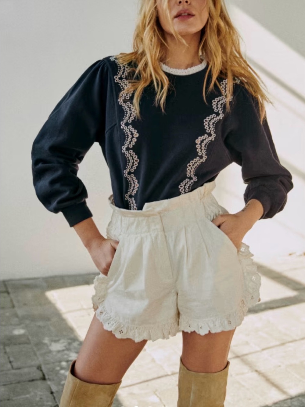 Sézane x Sea NY Karen Navy Organic Cotton Embroidered Sweatshirt Large